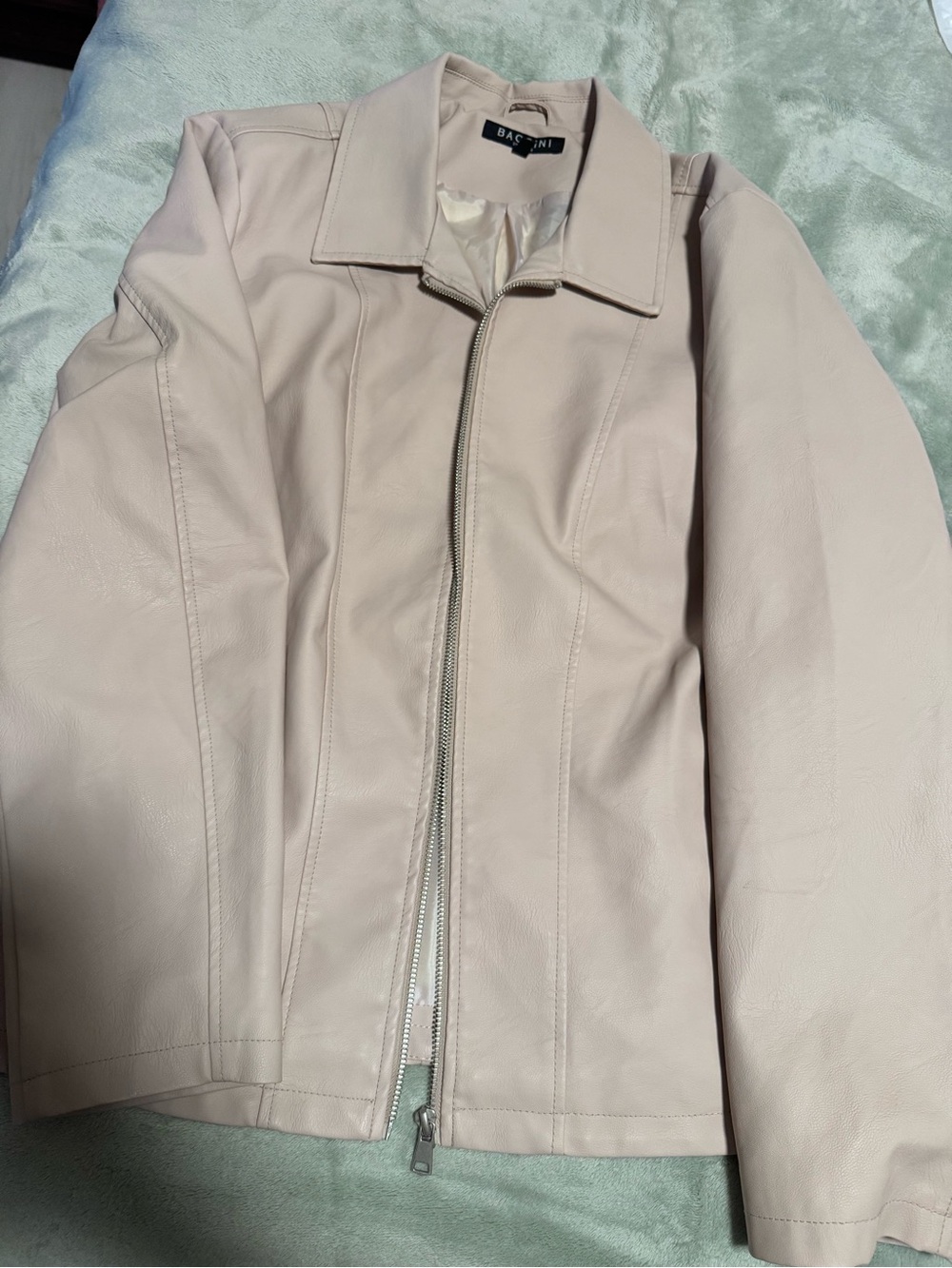 Baccini Cream Faux Leather Zip-Front Jacket